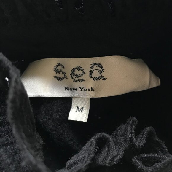 Sea NY Iris Eyelet Sweater Womens Medium Black Long Sleeve Wool Cotton Mock Neck - Picture 7 of 13